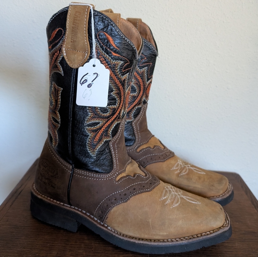 Brown and Black Embroidered Cowboy Boots